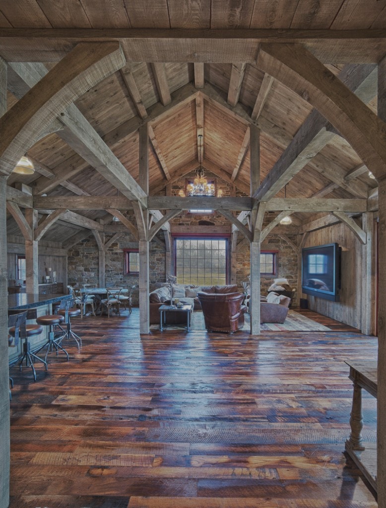 timber frame party barn great room
