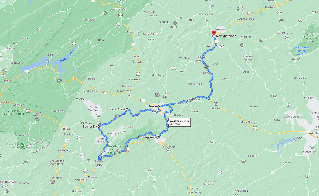 Boone Banner Elk Blowing Rock Map