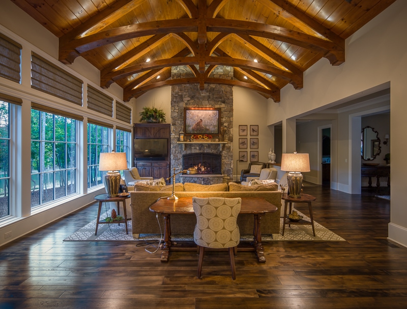 living room exposed wood beams