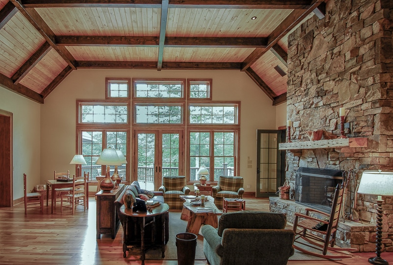 Standing Dead Ponderosa Pine Beams in Living Room