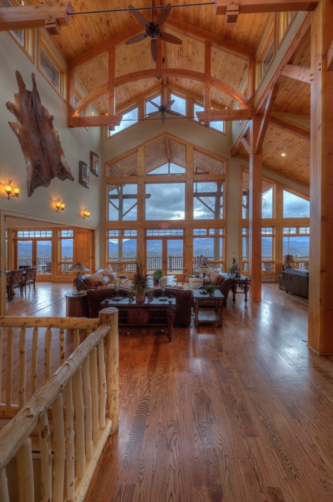 Timber frame clubhouse at the Headwaters at Banner Elk