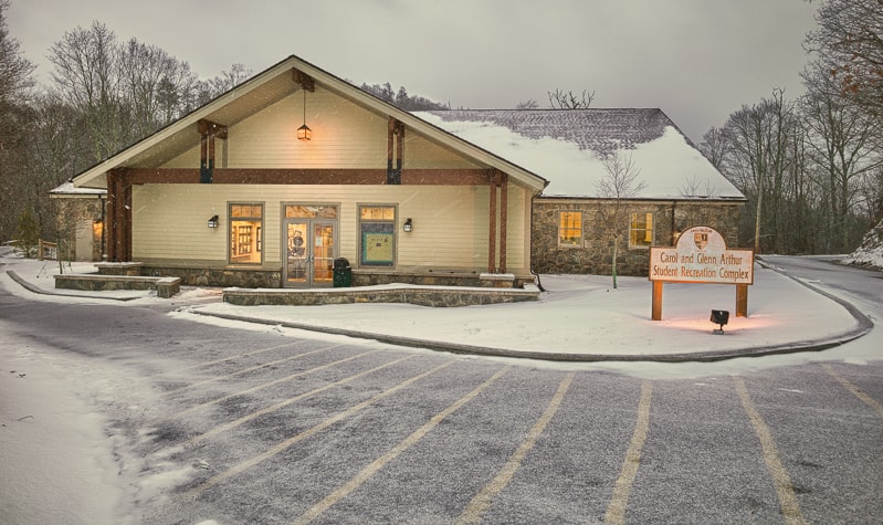 Commercial timber frame entry at Lees-McRae college